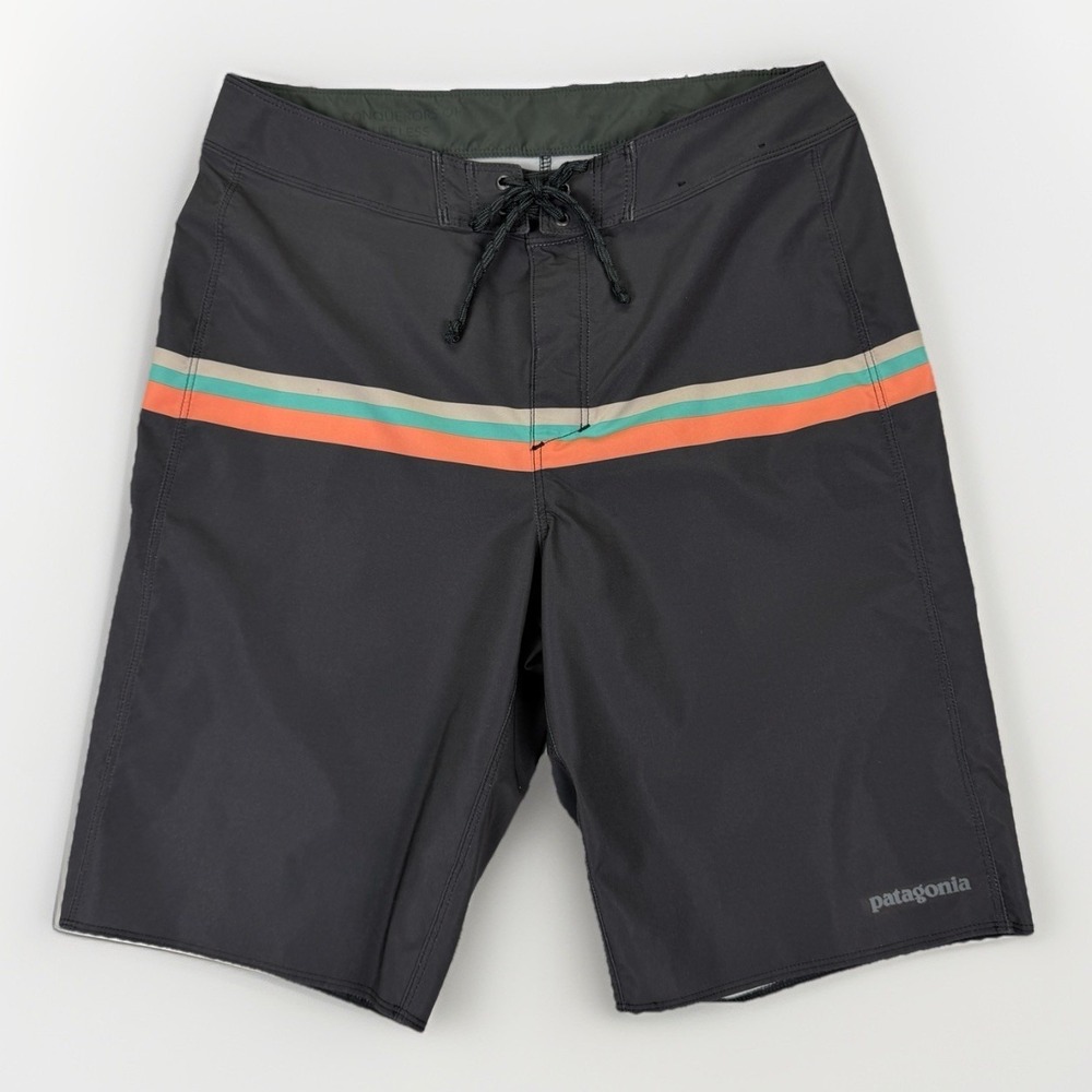 Patagonia Mens Board Shorts Size 30 Gray Striped Swim Trunks Surf Beach Summer
